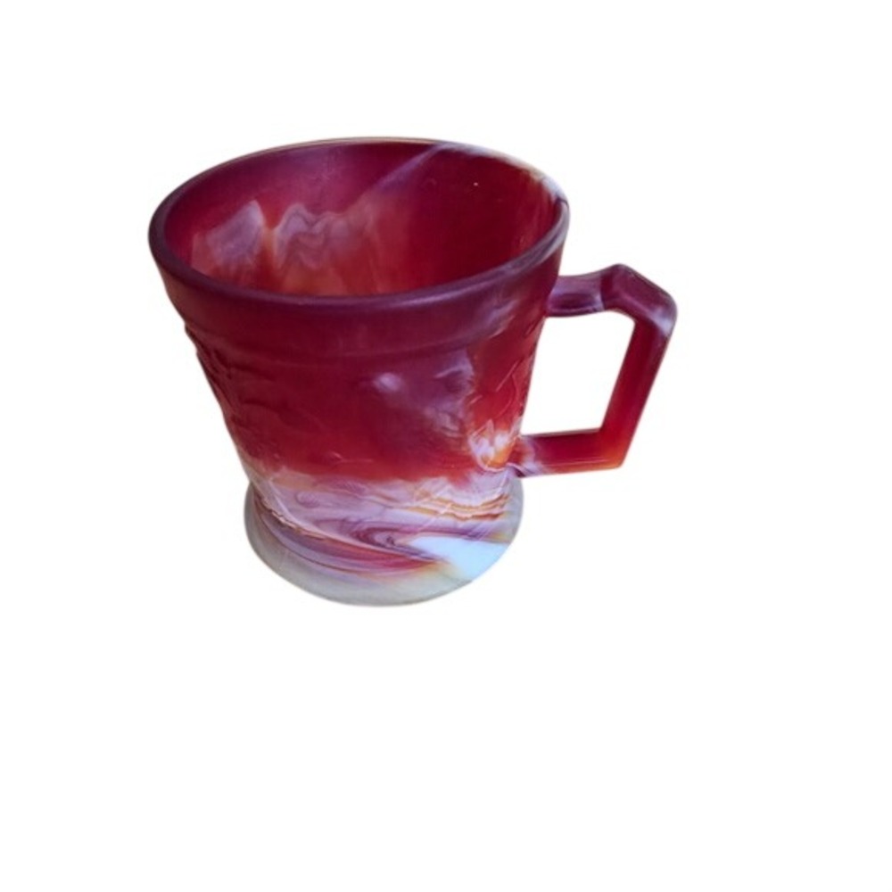 Vintage Imperial Glass Red Slag Glass Robin Hood Mug Marbled Sunset‎ Art Glass